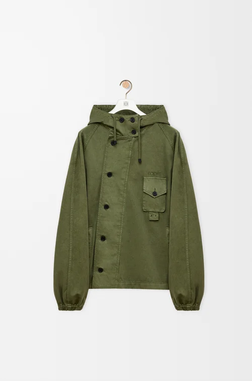 LOEWE Parka courte en coton Vert Kaki