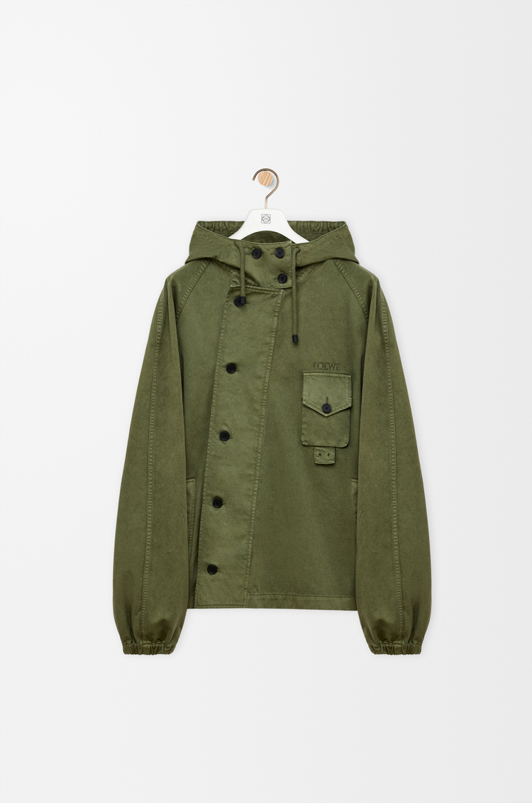 LOEWE Parka courte en coton Vert Kaki