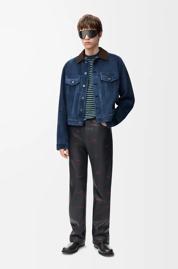 LOEWE Trucker jacket in suede goat skin Navy Blue