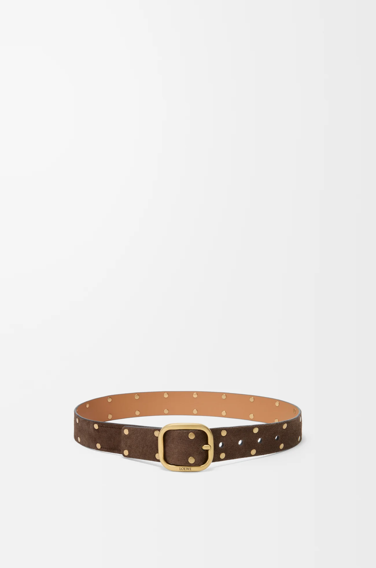 LOEWE Rounded soft belt in suede calfskin Wood/Vintage Gold