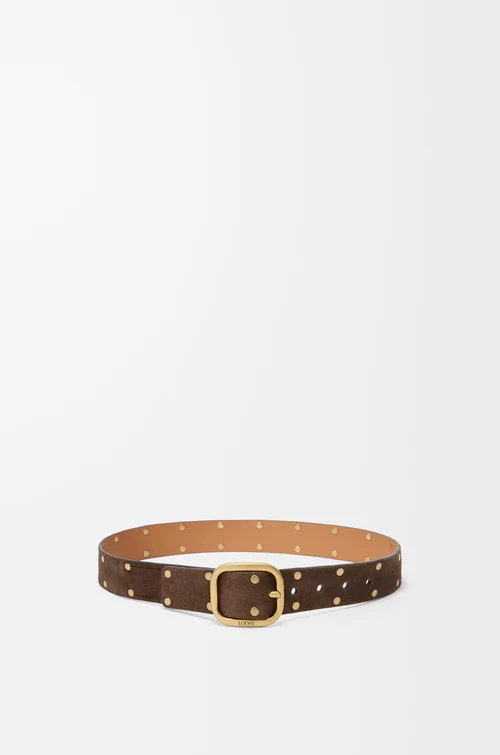 LOEWE Cinturón curvilíneo en ante de piel de ternera Madera/Oro Vintage