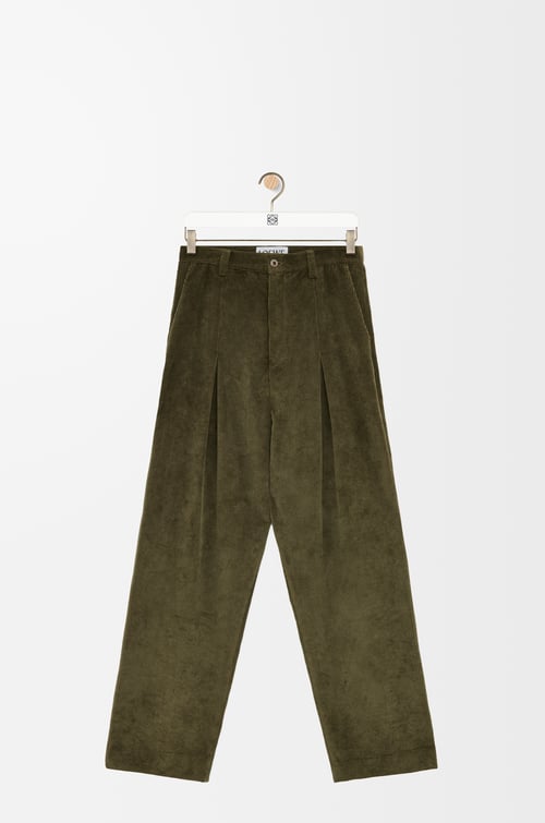 LOEWE Low crotch trousers in cotton and cashmere Khaki Green