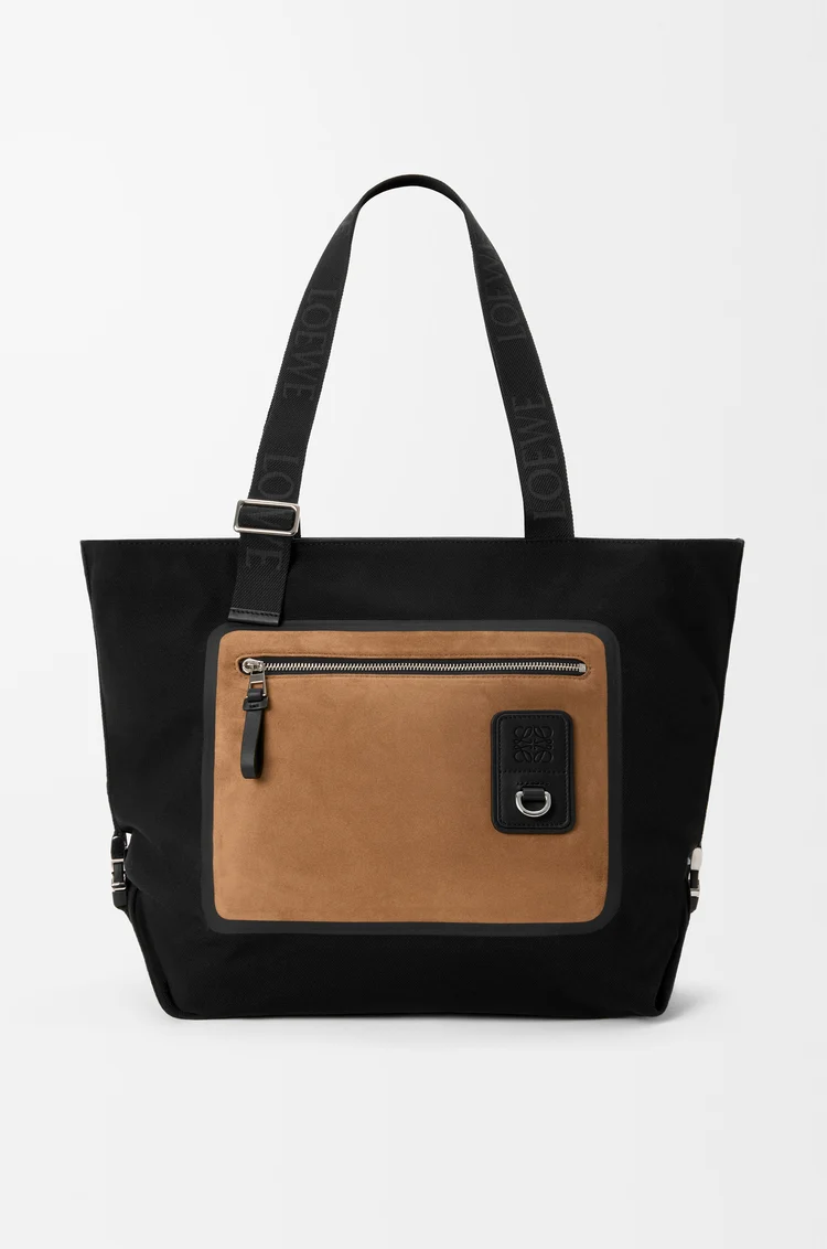 LOEWE Flex zipped tote in canvas and suede Black/Dark Gold