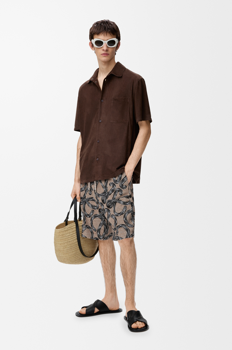 LOEWE Pantalón corto en jacquard de rizo Beige/Negro