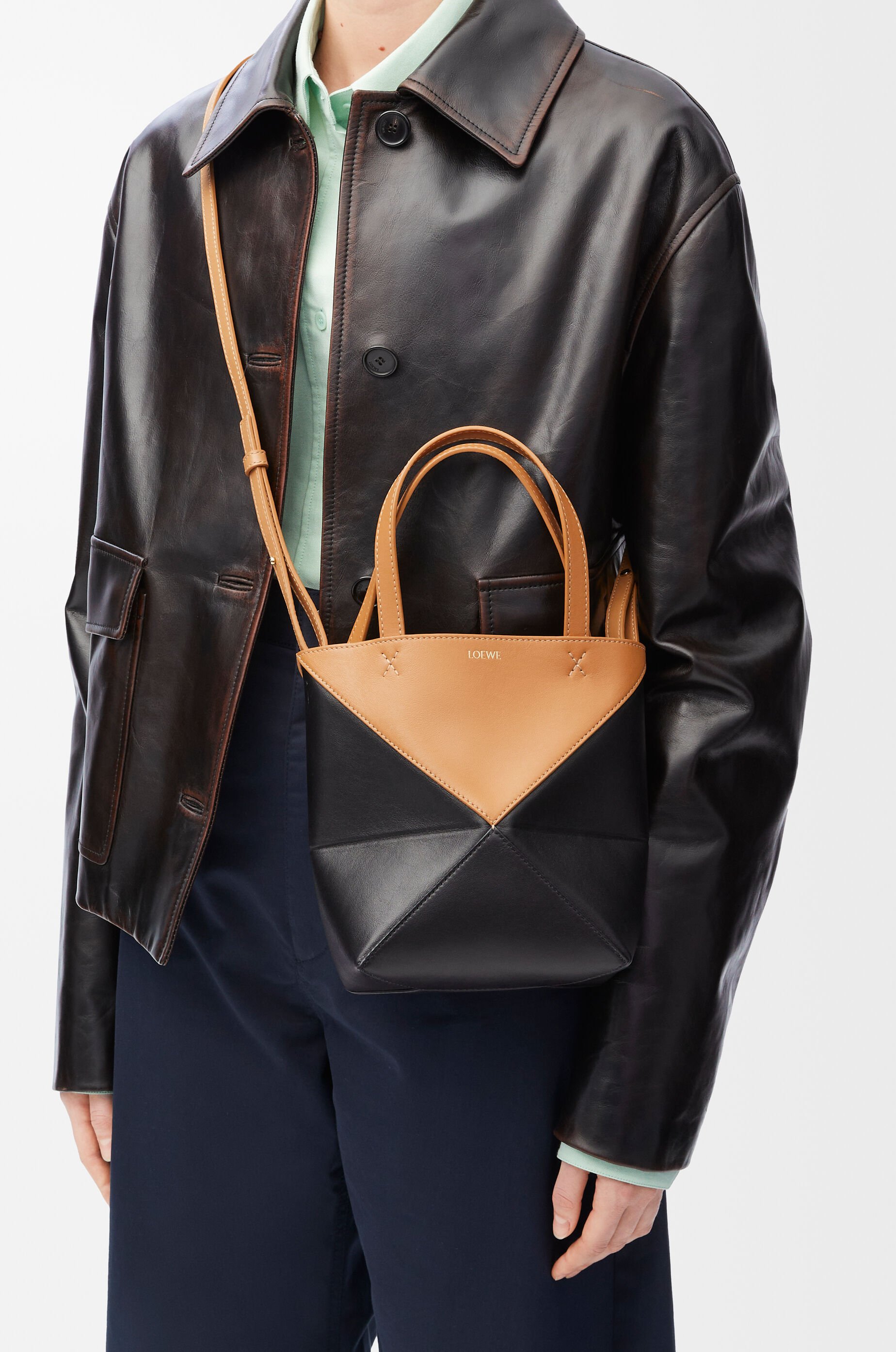 Mini Puzzle Fold Tote in shiny calfskin Beige - LOEWE Mini Puzzle Fold Tote in shiny calfskin Beige - LOEWE