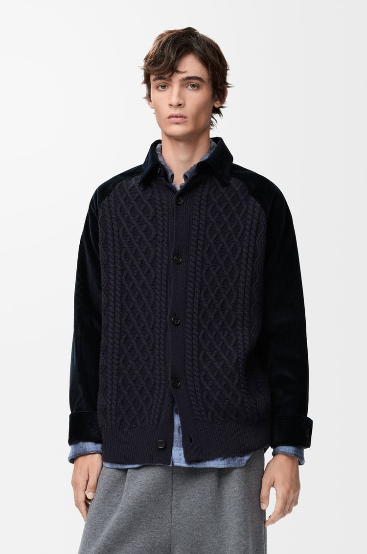 LOEWE Hybrid overshirt in cotton and wool Dark Navy Blue/Navy
