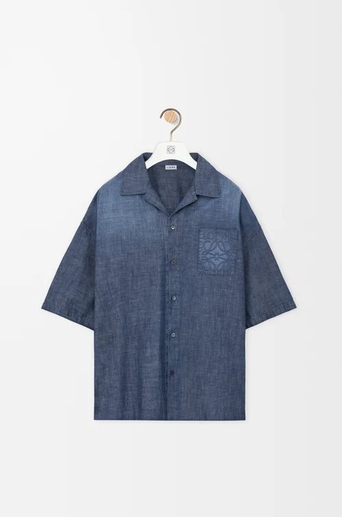 LOEWE Camisa de manga corta en algodón Azul Lavado