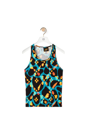 LOEWE Shell print tank top in cotton Black/Turquoise plp_rd