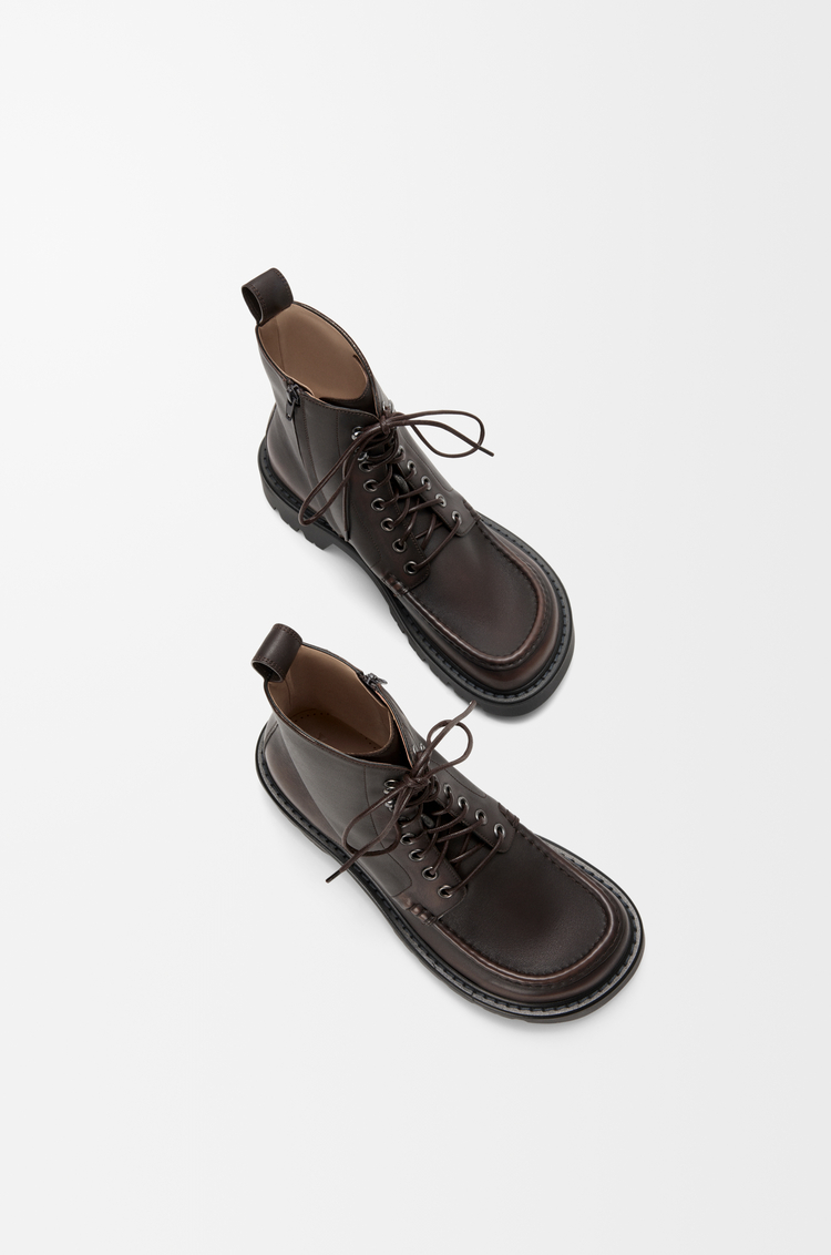 LOEWE Sierra combat ankle boot in brushed-off calfskin Dark Brown