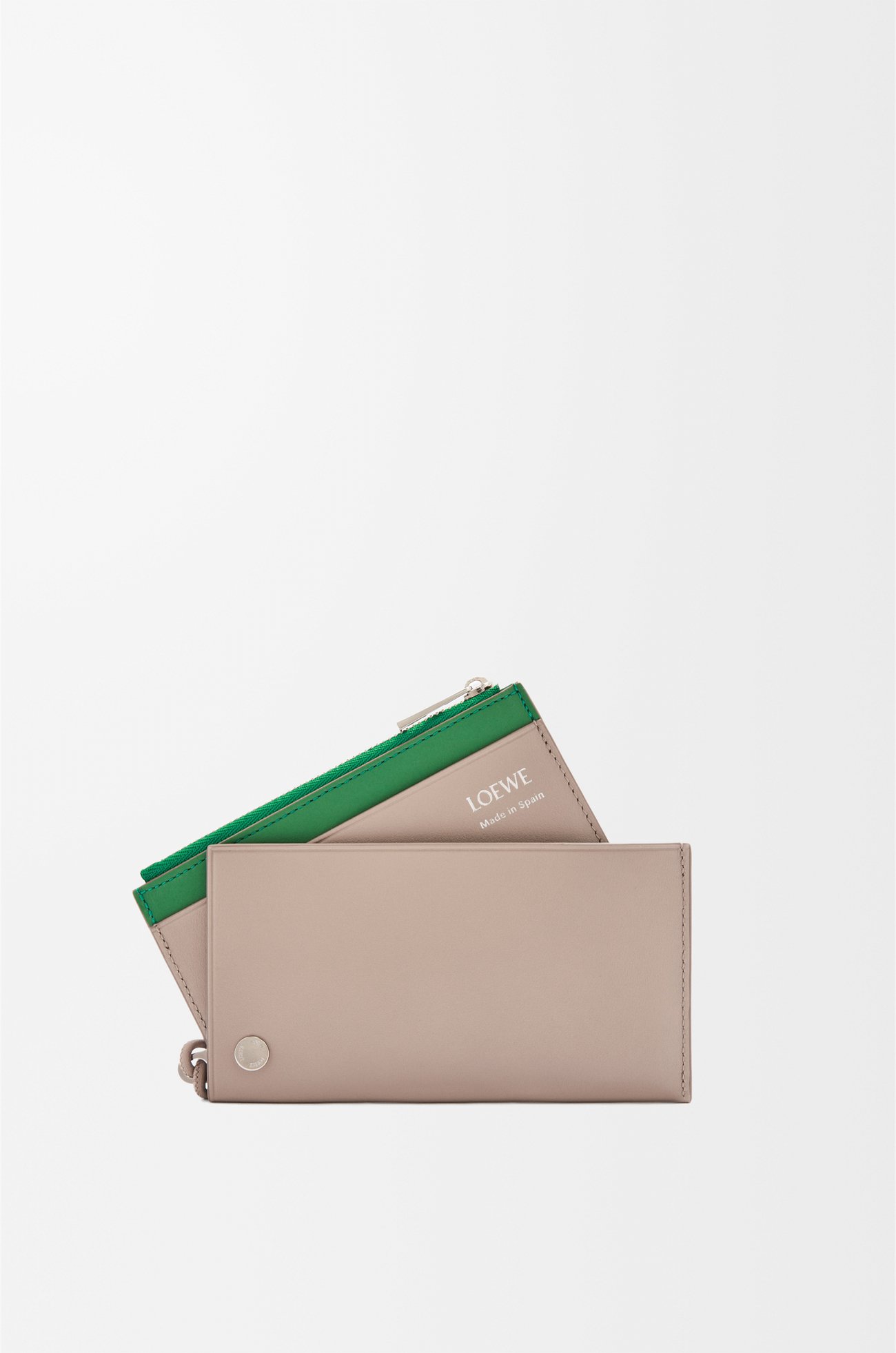 LOEWE Pebble Slider coin cardholder in shiny nappa calfskin Sand/Tropical Green plp_rd