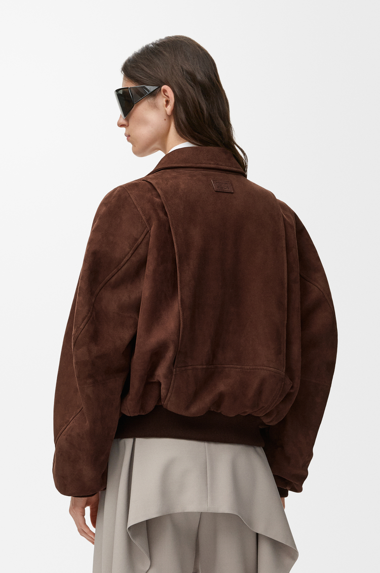 LOEWE 보머 재킷 - 스웨이드 고트스킨 다크 브라운