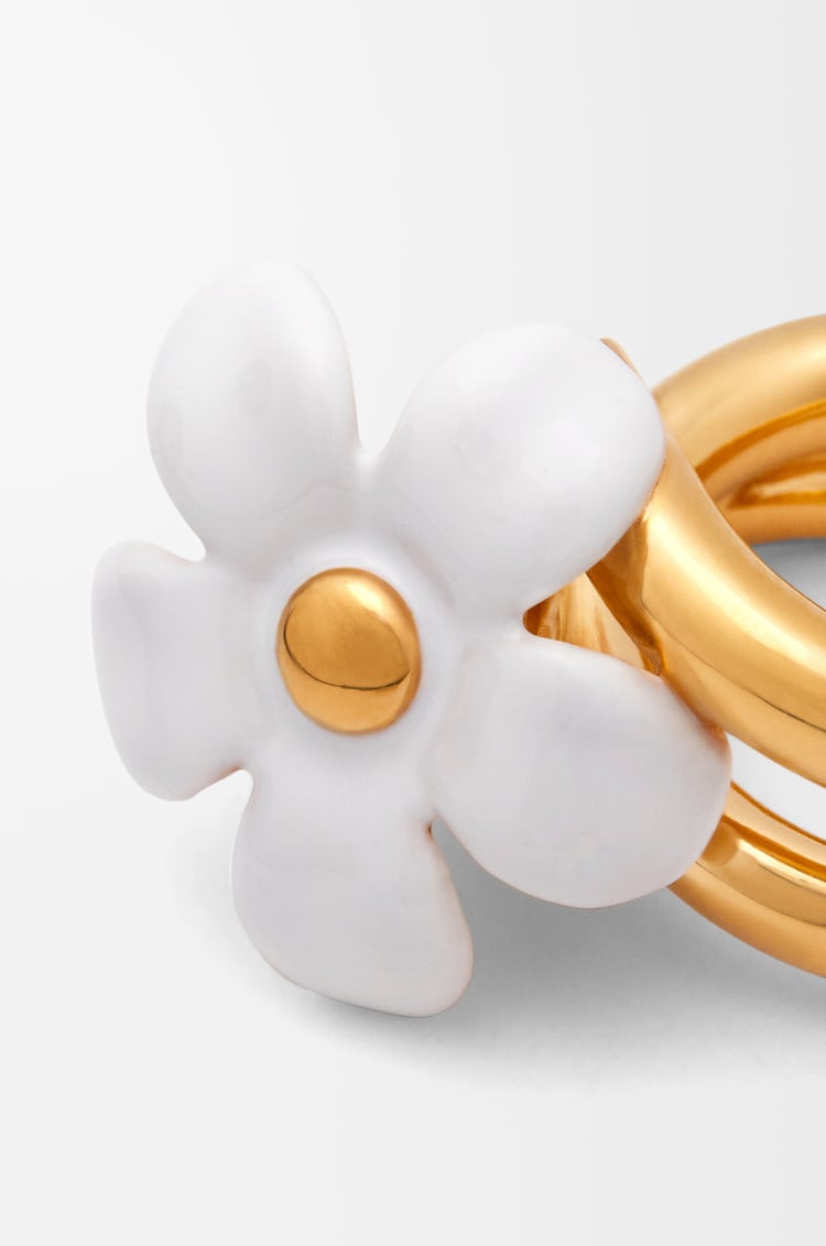 LOEWE Anillo Flor en plata de ley y esmalte Dorado/Blanco