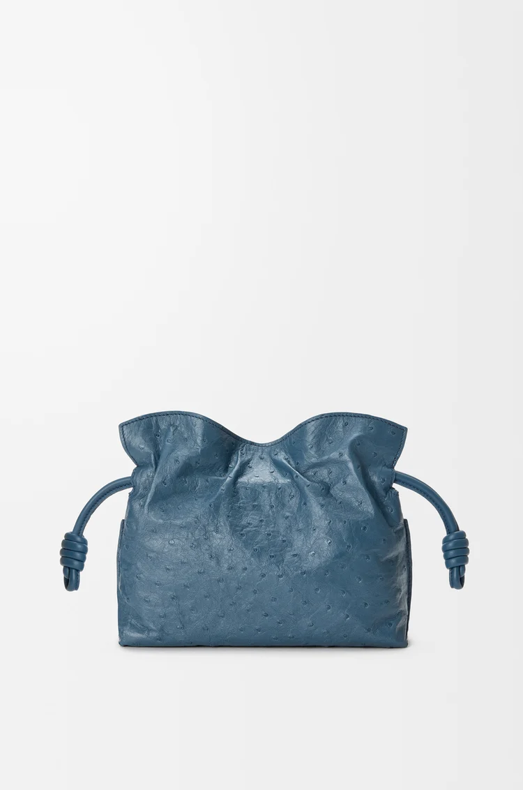 LOEWE Borsa Flamenco Clutch mini in pelle di struzzo Denim