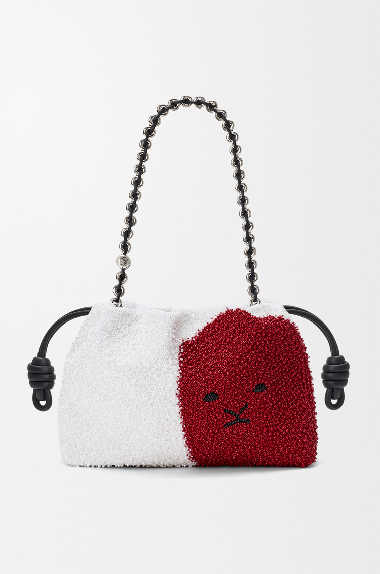 LOEWE ライオン ビーズ フラメンコパース ミディアム（ビーズキャンバス&カーフ） ホワイト/レッド