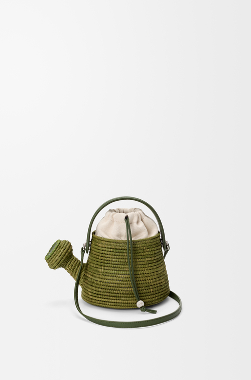LOEWE Bolso Watering Can en rafia y piel de ternera Verde