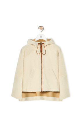 LOEWE Hooded zip jacket in shearling Soft White/Tan plp_rd