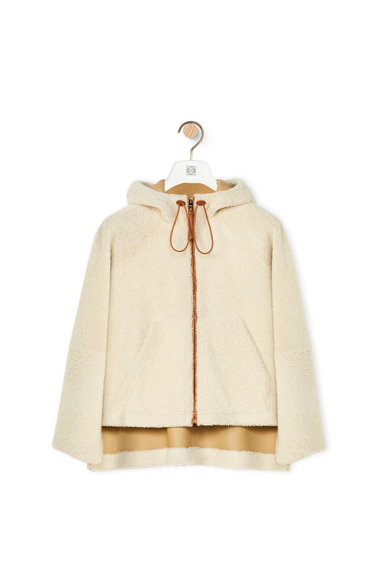 LOEWE Hooded zip jacket in shearling Soft White/Tan pdp_rd