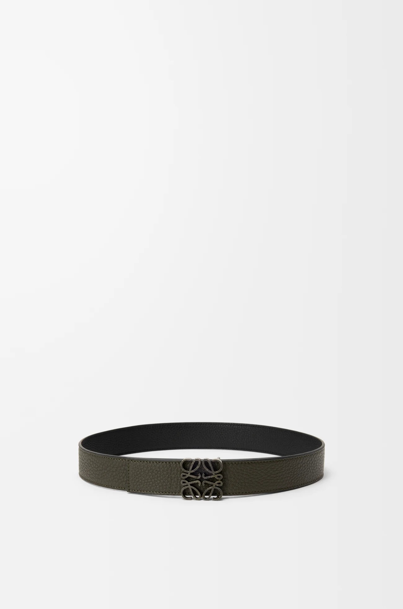 LOEWE Reversible Anagram belt in supple grained calfskin Dark Khaki/Black/Dark Pal