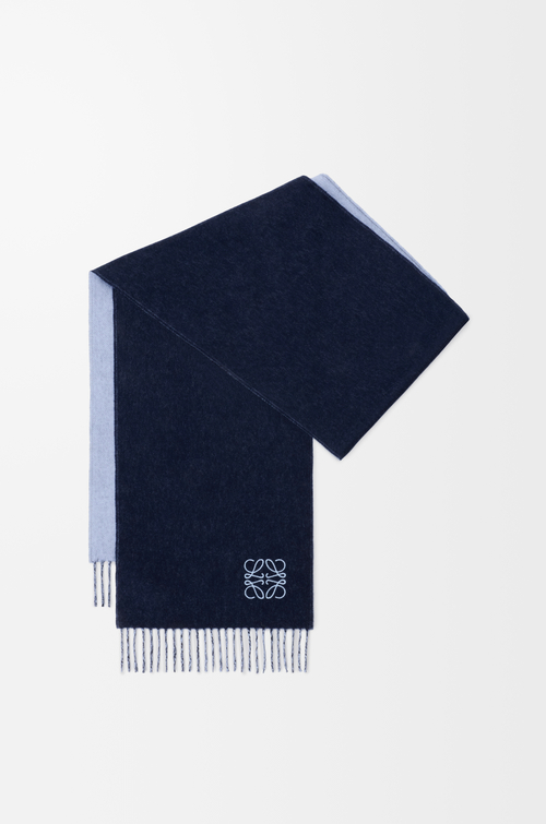 LOEWE Bufanda bicolor en lana y cashmere Azul Claro/Azul Marino