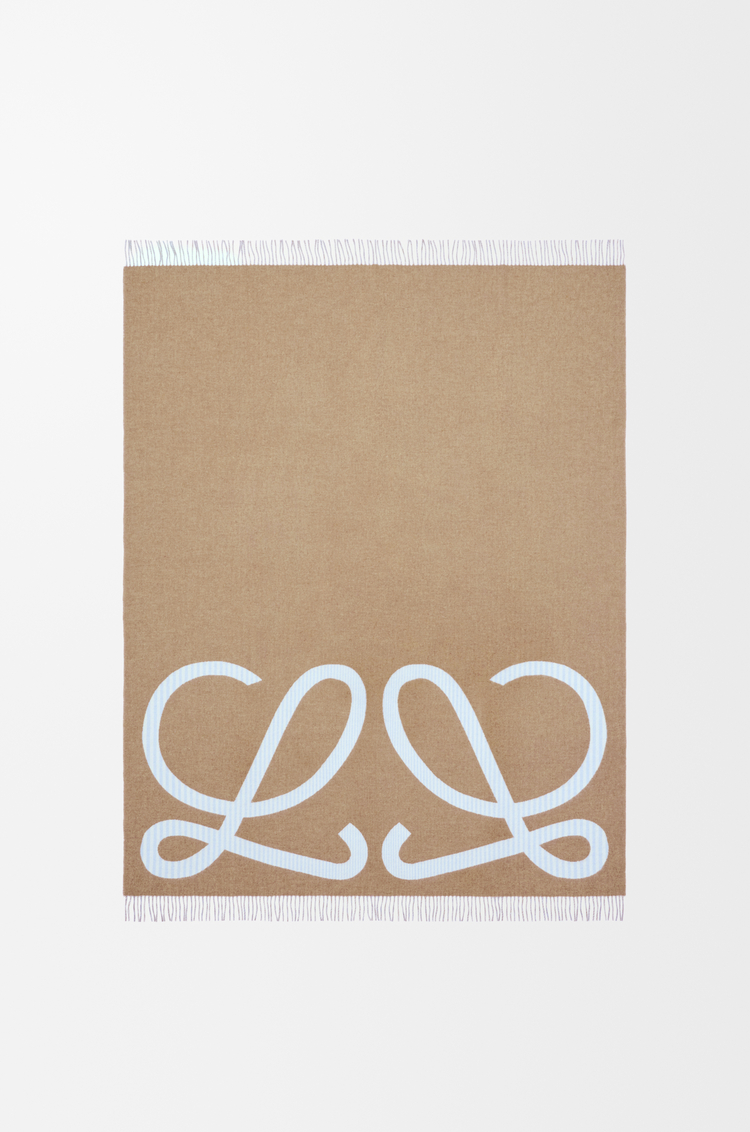 LOEWE Couverture en laine et cachemire Beige/Light Blue