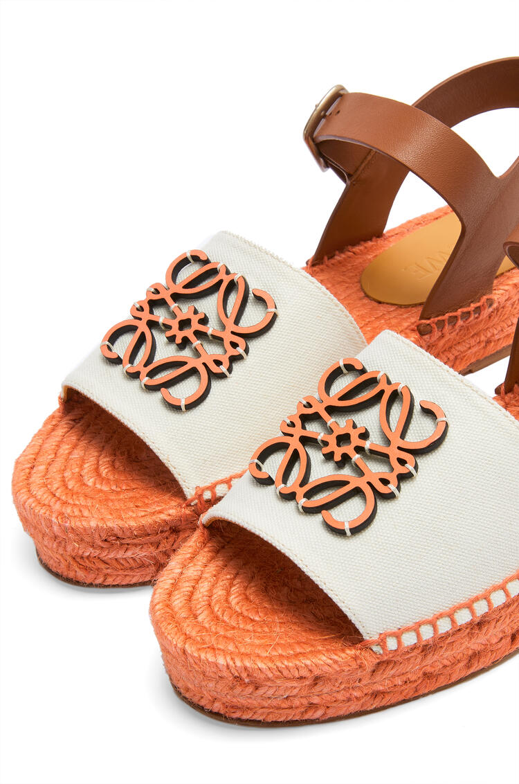 LOEWE Anagram espadrille in canvas and calfskin Natural/Tangerine pdp_rd