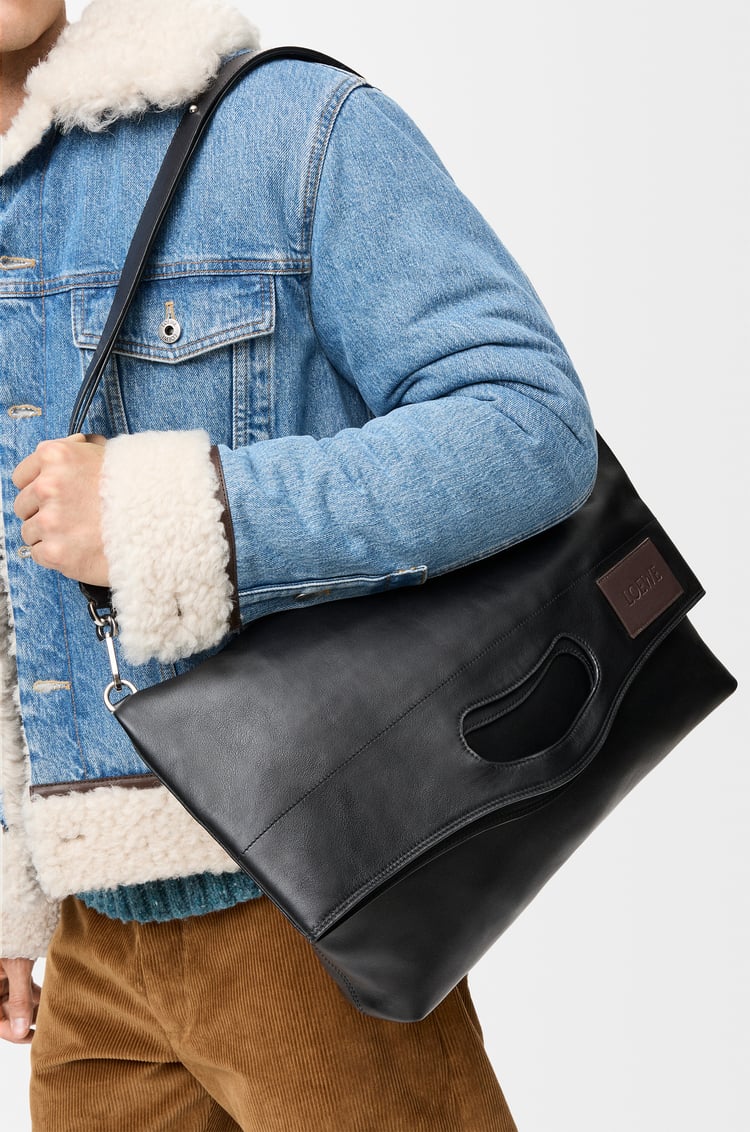 LOEWE 亮面柔软牛皮革 Bob 折叠托特手袋 黑色