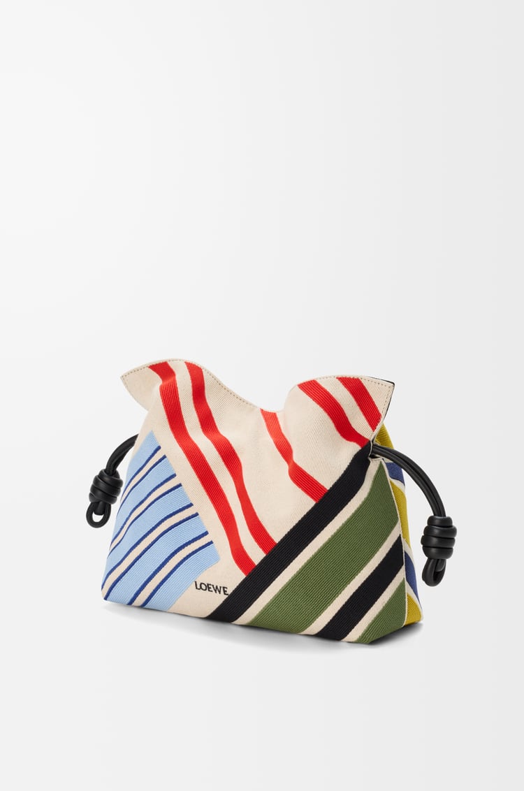LOEWE Medium Flamenco clutch in embroidered canvas Ecru/Multicolor