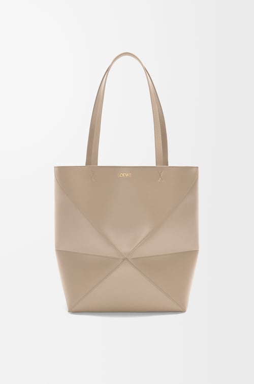LOEWE Medium Puzzle Fold tote in shiny calfskin Sand