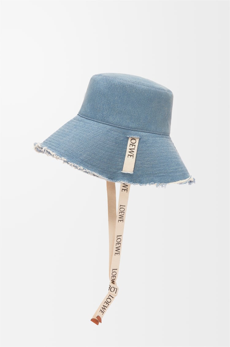 LOEWE Sombrero de pescador deshilachado en tejido denim y piel de ternera Azul Denim