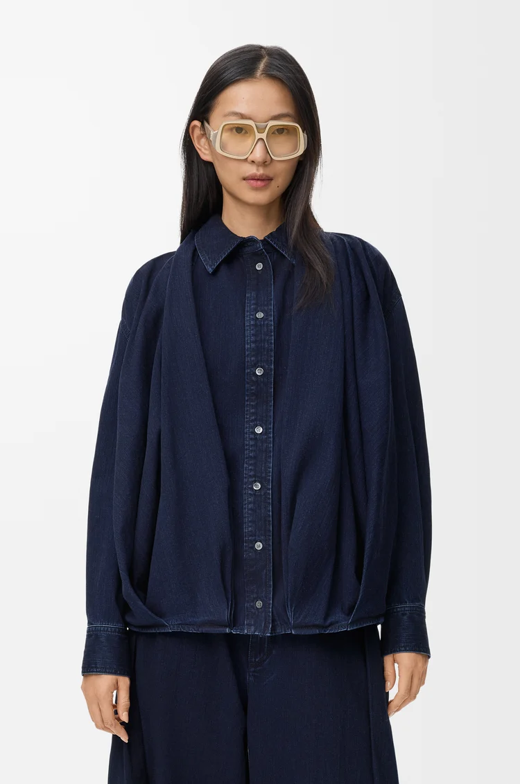 LOEWE Draped shirt in denim Dark Indigo