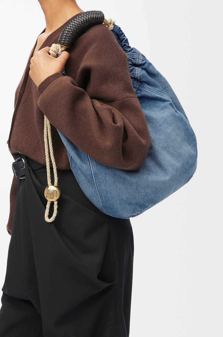 LOEWE Medium Squeeze bag in washed denim Light Blue