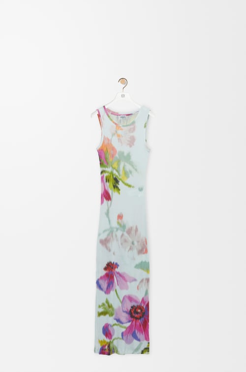LOEWE Tank dress in silk and cotton Light Blue/Multicolor