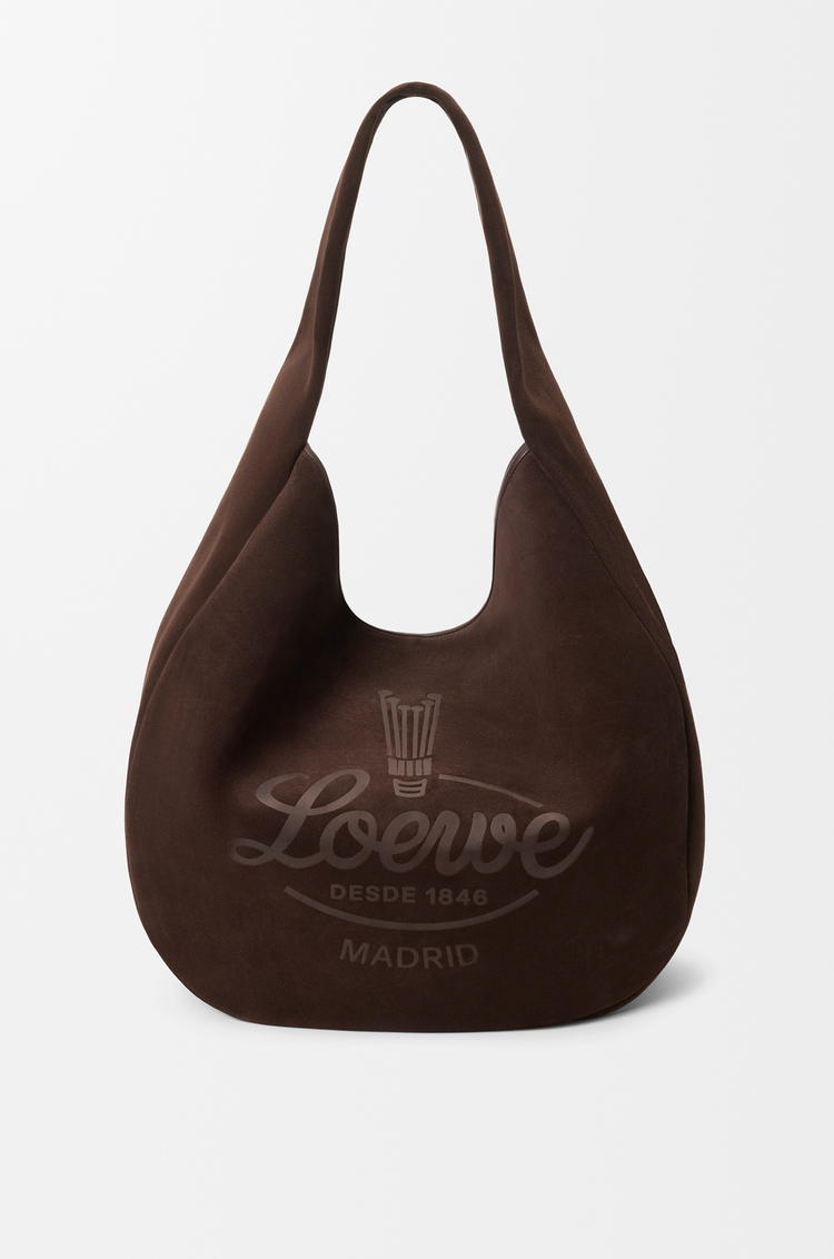 LOEWE Roomy hobo en veau velours Marron Foncé
