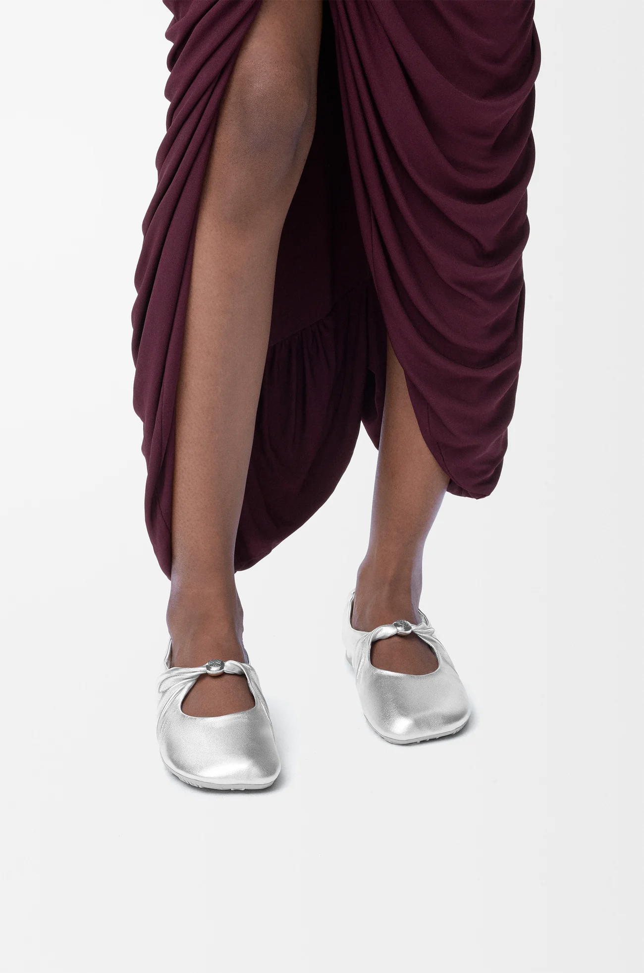 LOEWE Pebble Soft ballerina in laminated nappa lambskin Silver