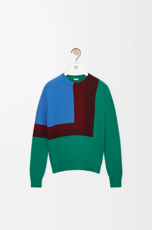 LOEWE Pullover aus Wolle Grün/Rot/Mehrfarbig