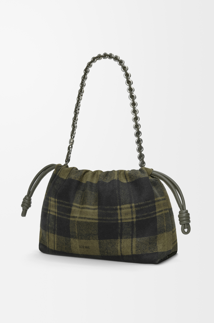 LOEWE Medium Flamenco purse in tartan suede Khaki/Green