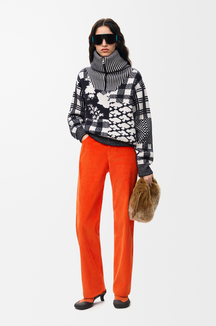 LOEWE Jersey con cremallera en lana Azul Marino/Blanco
