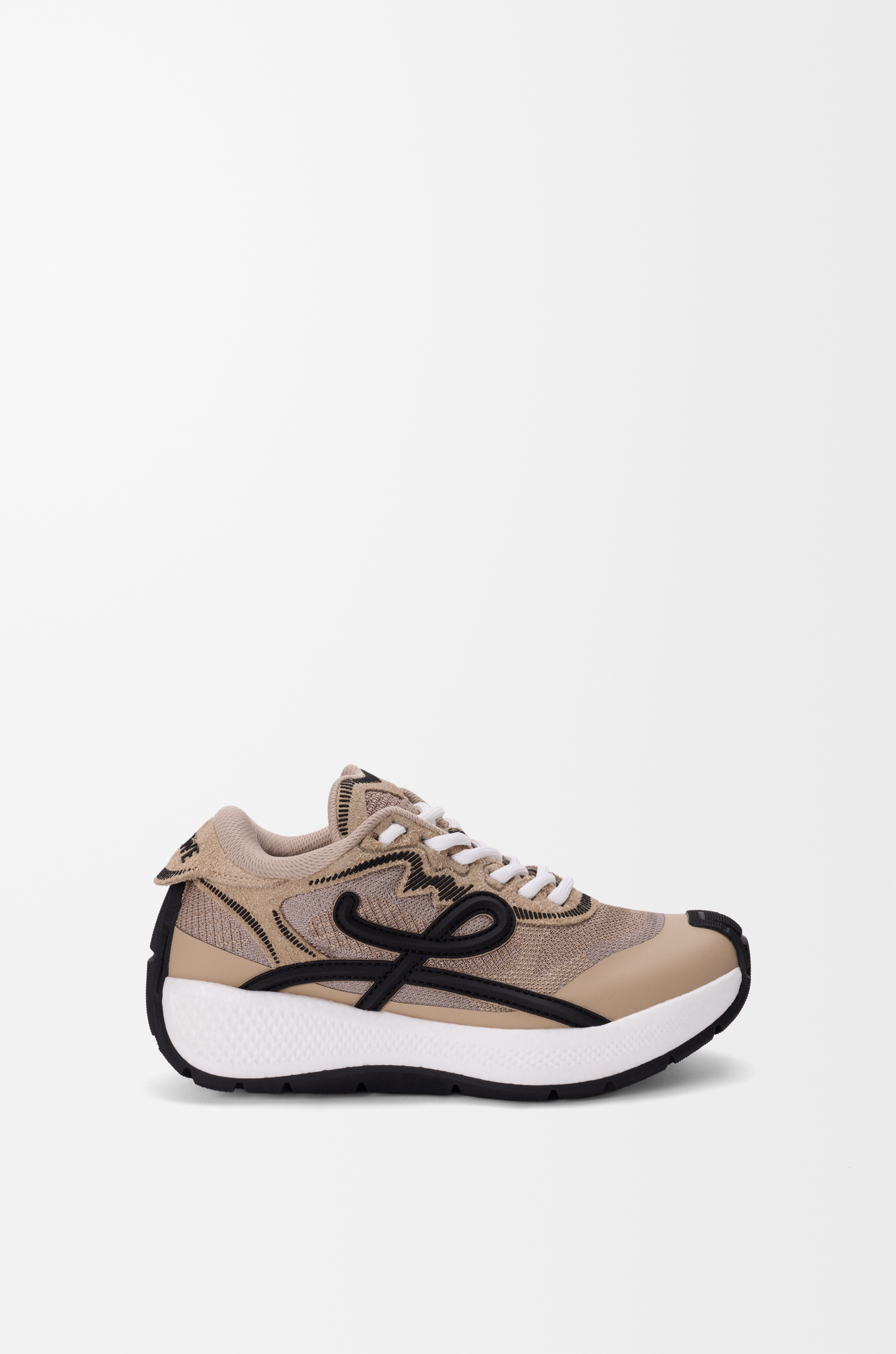 LOEWE Sneaker Pogo in maglia tecnica e pelle scamosciata Beige/Black/White