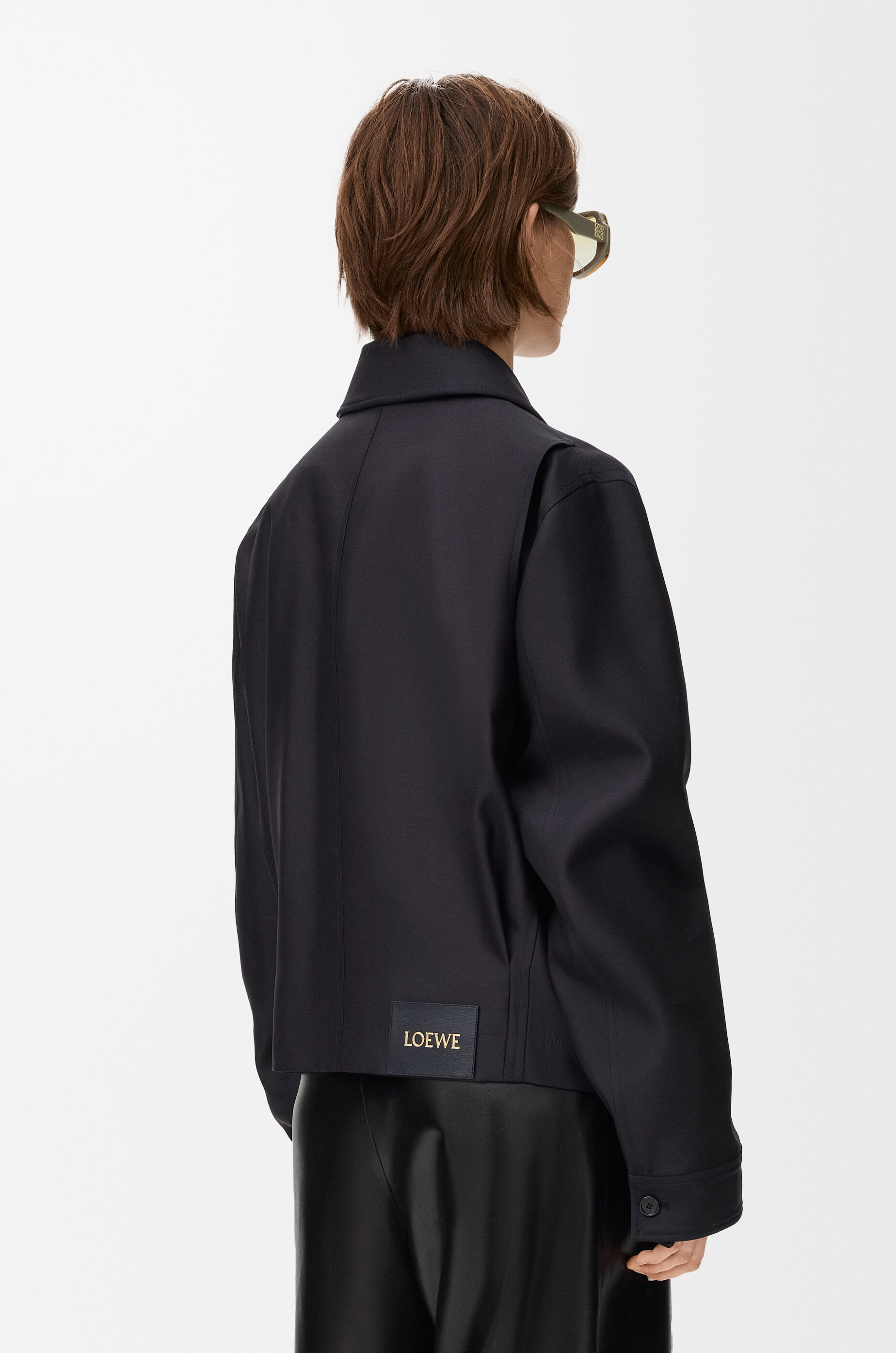 Belted jacket in wool and silk Black - LOEWE