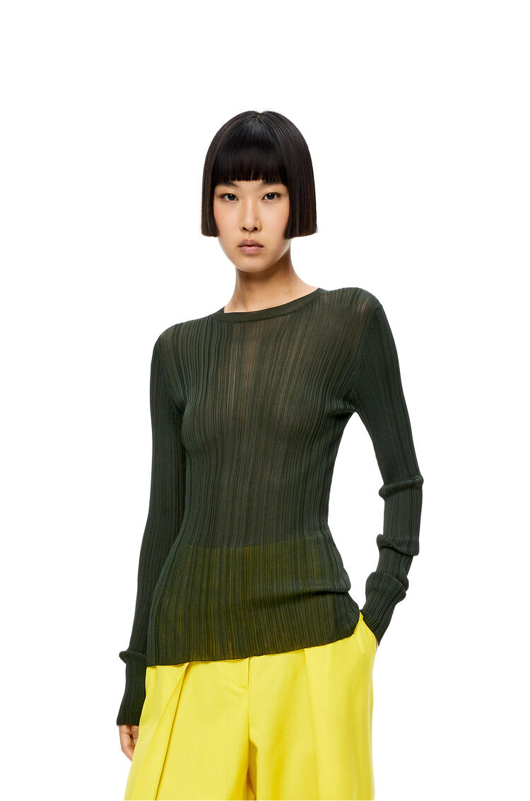 LOEWE Crew neck ribbed top in  fine viscose knit Dark Green pdp_rd