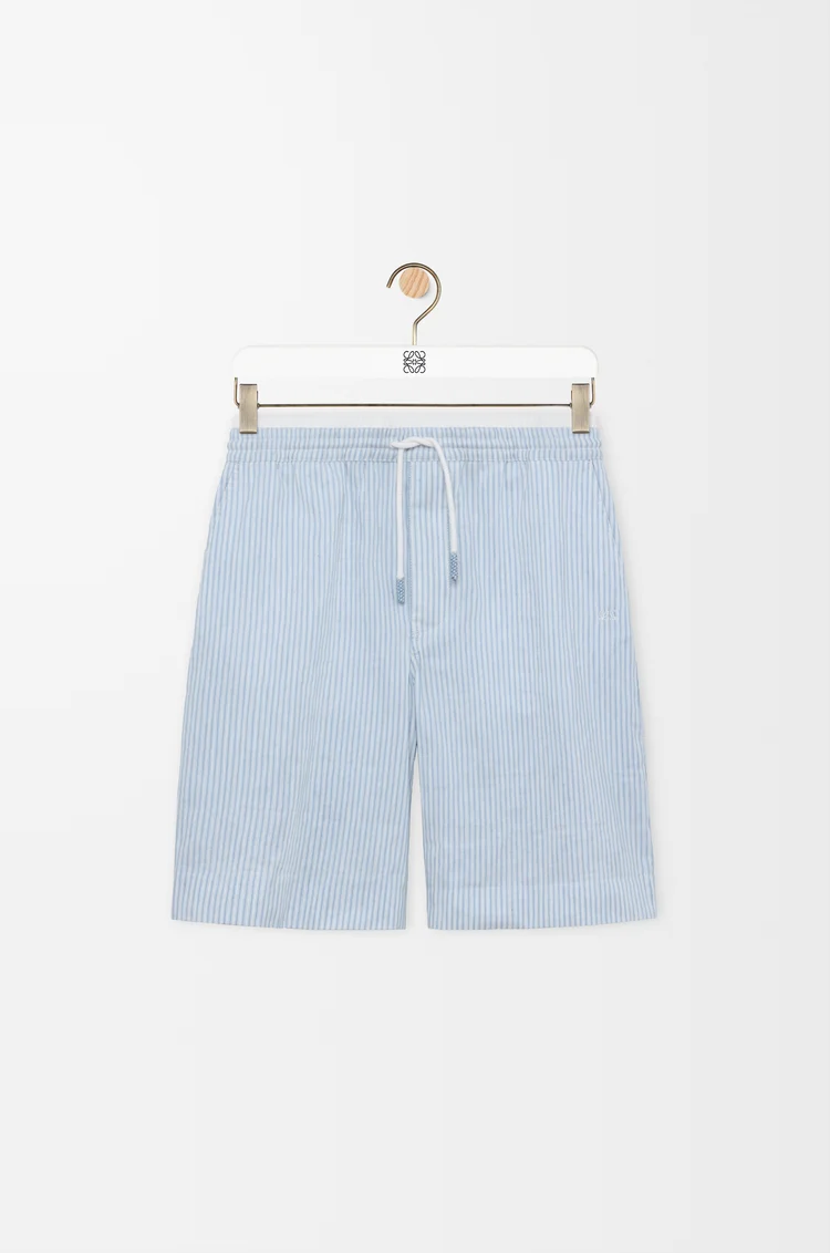 LOEWE Drawstring shorts in technical linen blend White/Light Blue