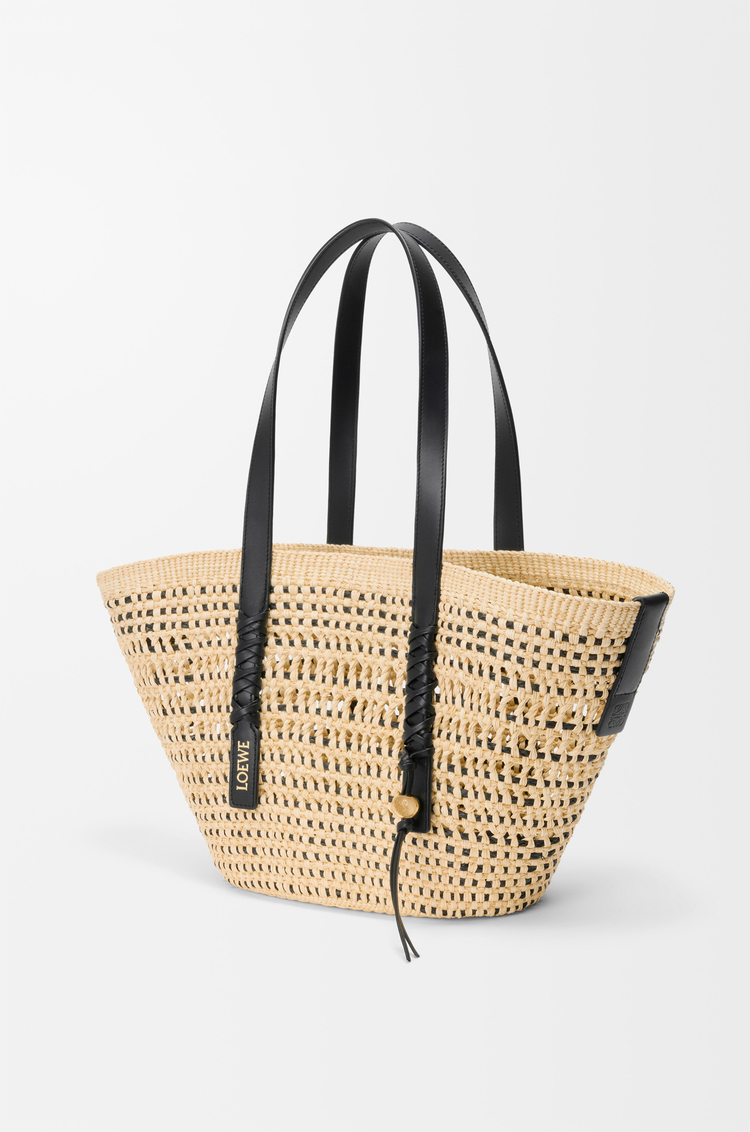 LOEWE Medium Braid basket in iraca palm and calfskin Natural/Black