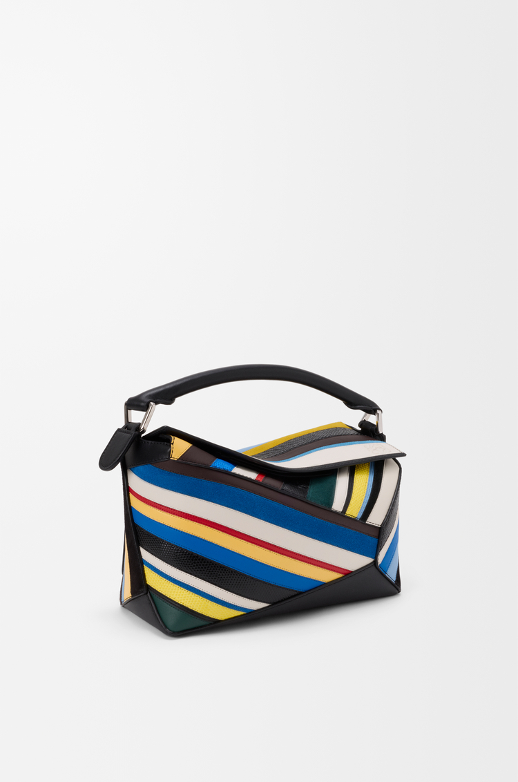 LOEWE Stripes Small Puzzle Edge bag in nappa calfskin, suede and lizard Multicolor