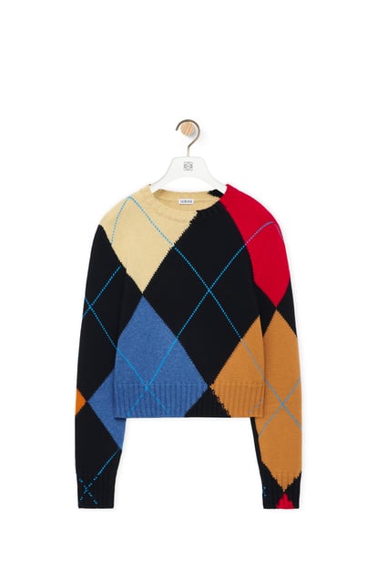 LOEWE Cropped argyle sweater in cashmere Black/Multicolor