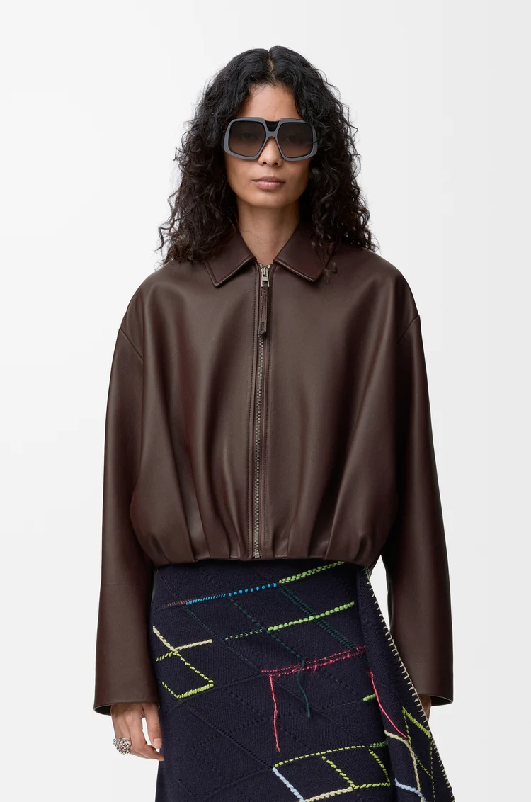 LOEWE Draped jacket in nappa lambskin Chocolate Brown