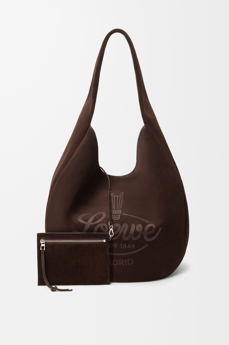 LOEWE 麂皮小牛皮 Roomy Hobo 包款 深棕色