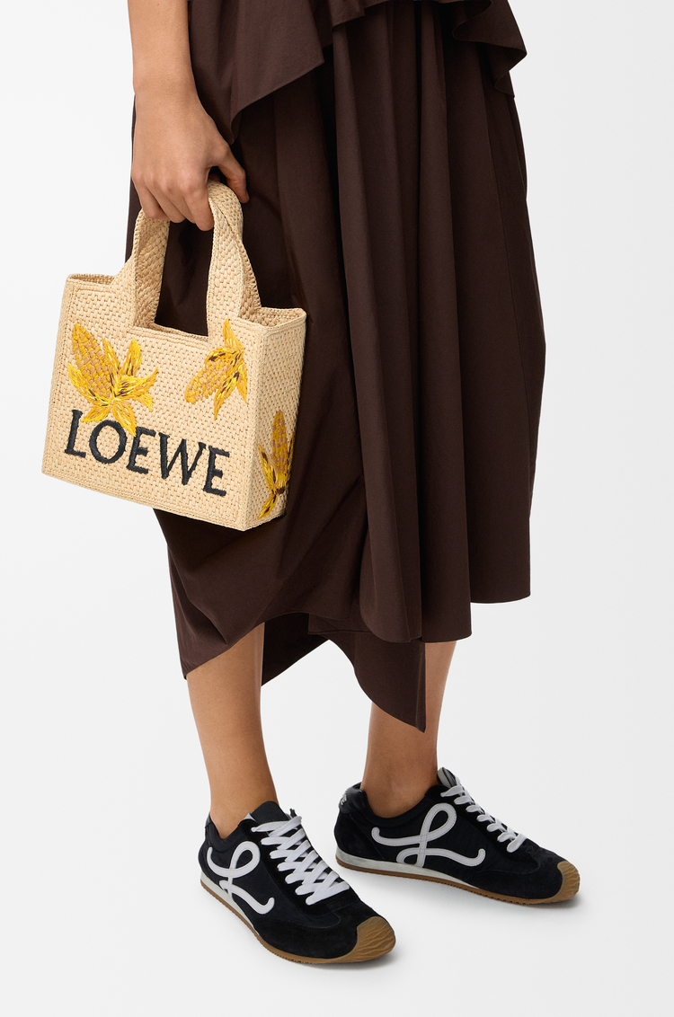 LOEWE Small LOEWE Font tote in raffia Natural/Mustard