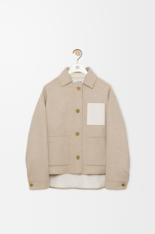LOEWE Chaqueta Workwear en lana y cashmere Beige/Blanco