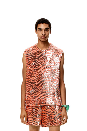 LOEWE Sleeveless sequin embroidery top in cotton Coral plp_rd