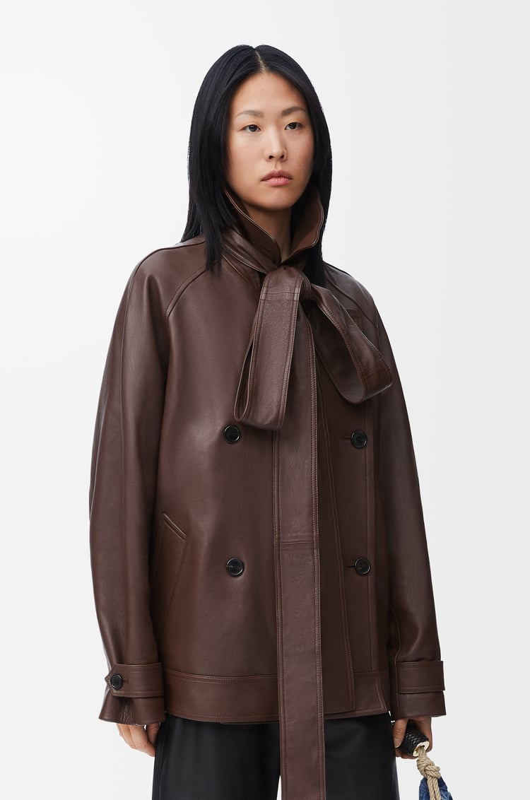 LOEWE 纳帕羊皮革蝴蝶结夹克 深巧克力色
